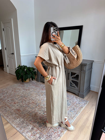 Toscana Taupe Pleated Dress