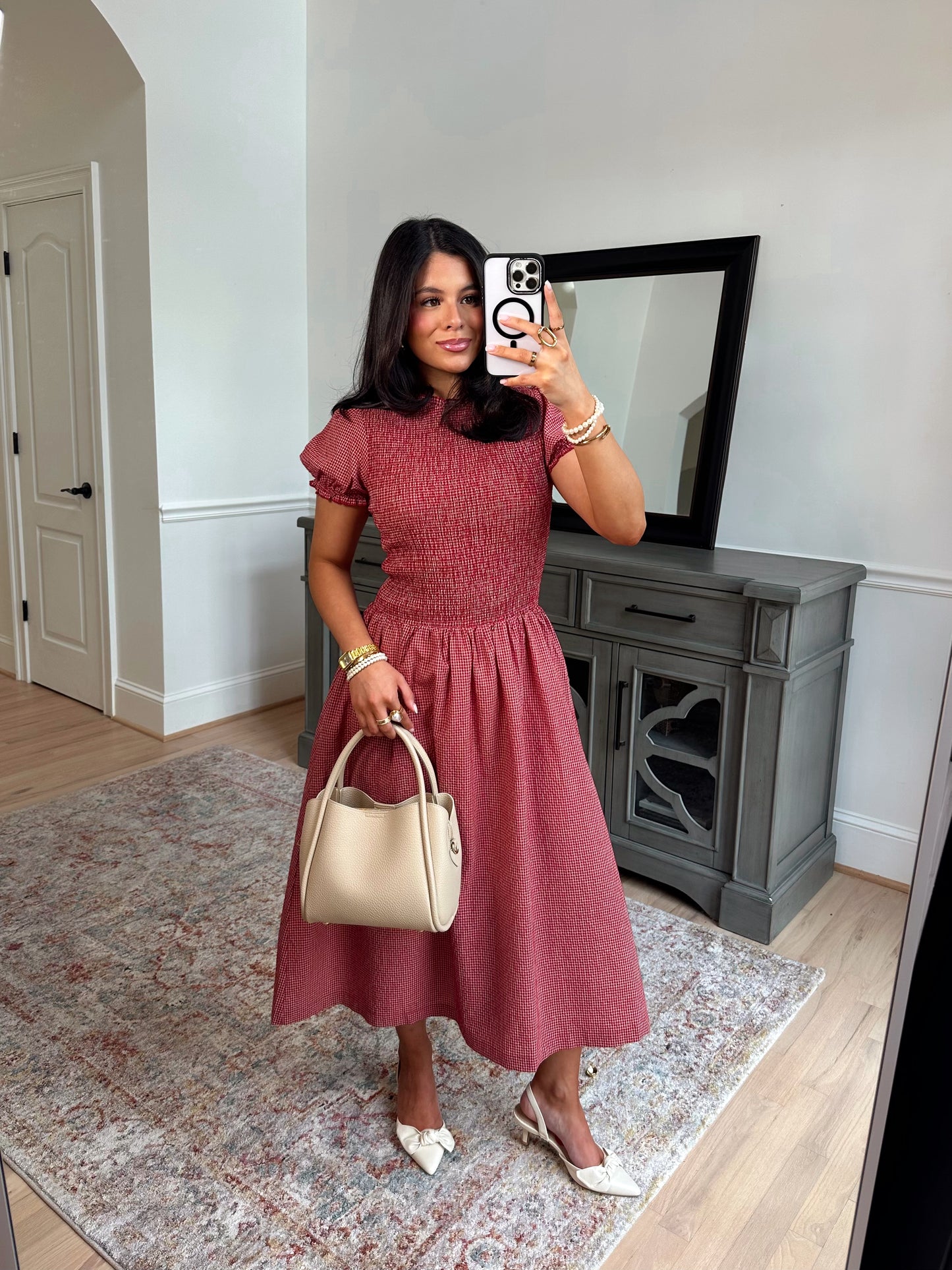 Strawberry Gingham Midi Dress