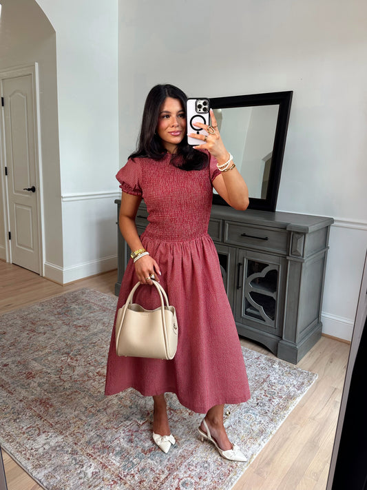 Strawberry Gingham Midi Dress