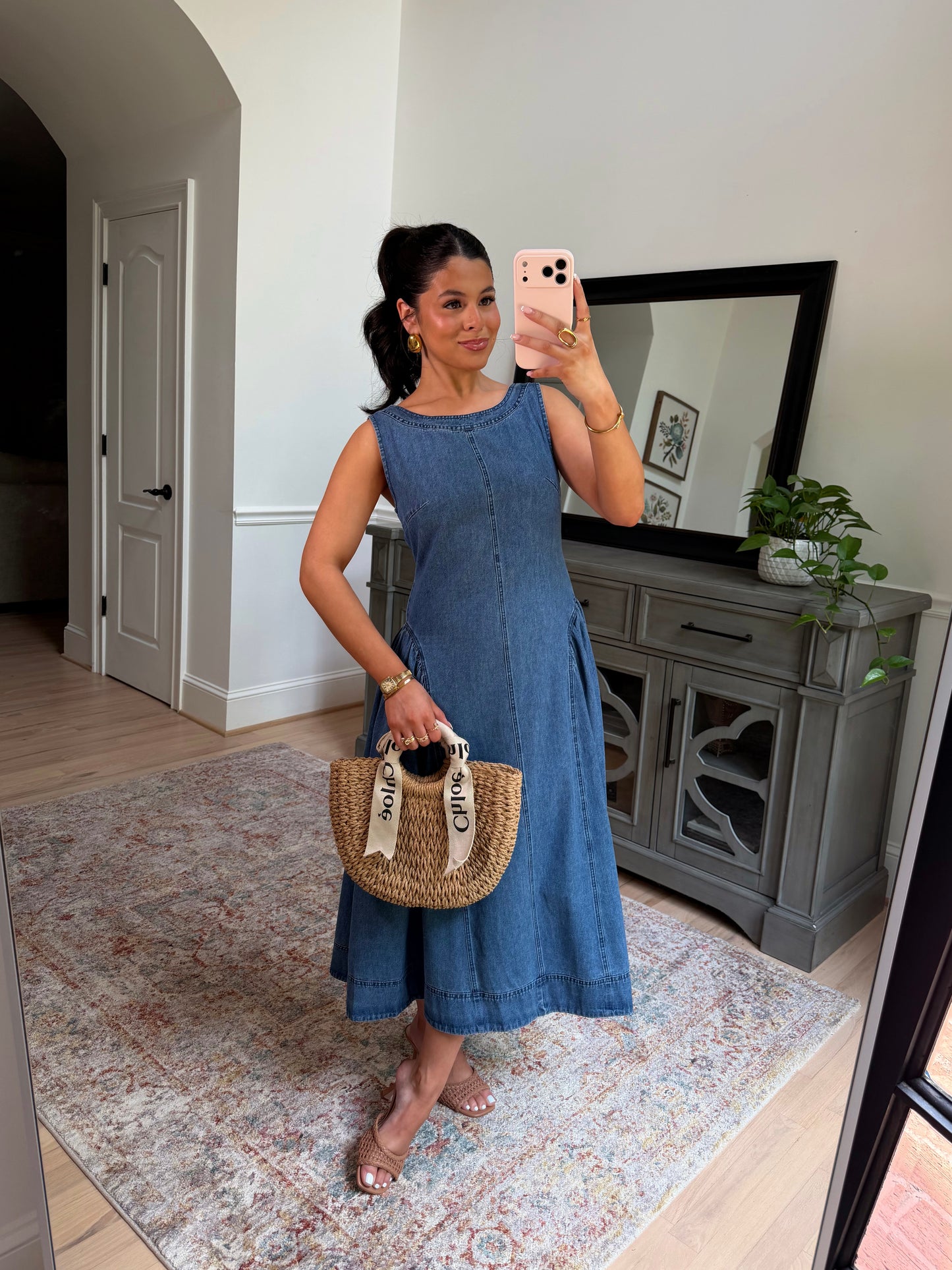 Denim Daydream Pleated Midi Dress