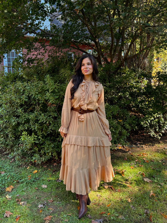 Maple Ruffle Belted Midi Dress