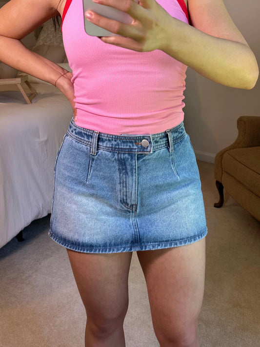 Denim Mid-Rise Mini Skort