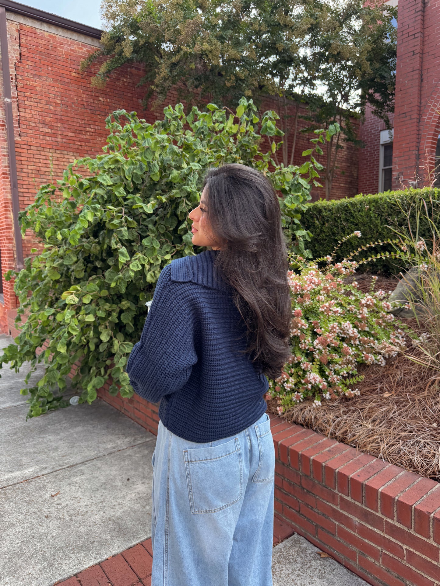 Navy Knit Collared Sweater