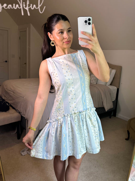 Baby Blue Coquette Patterned Mini Dress