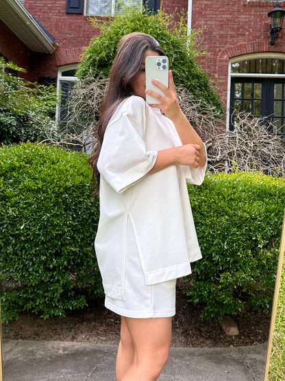 White Oversized Tee & Shorts Set (PRE-ORDER)