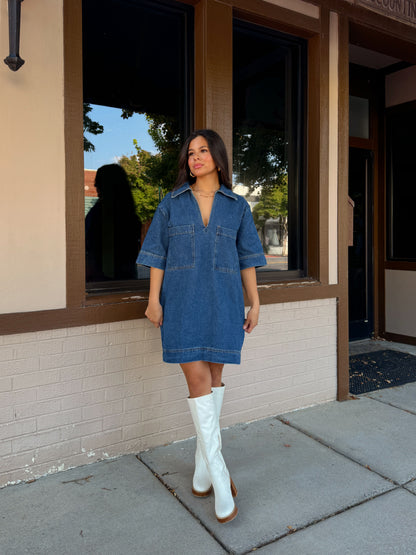 Denim Collared Short Dress