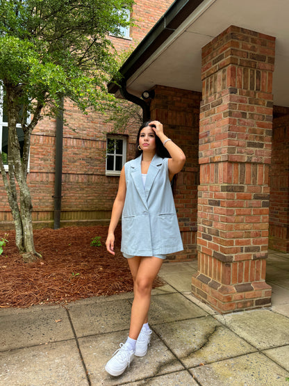 Dusty Blue Vest and Shorts Set