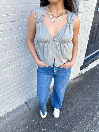 Dove Grey Button Ruched Top
