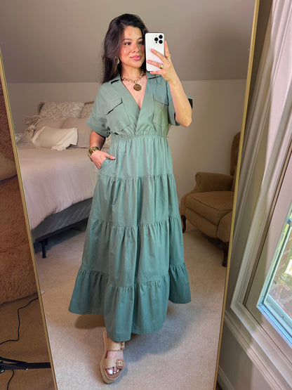 Vintage Green Utility Maxi Dress