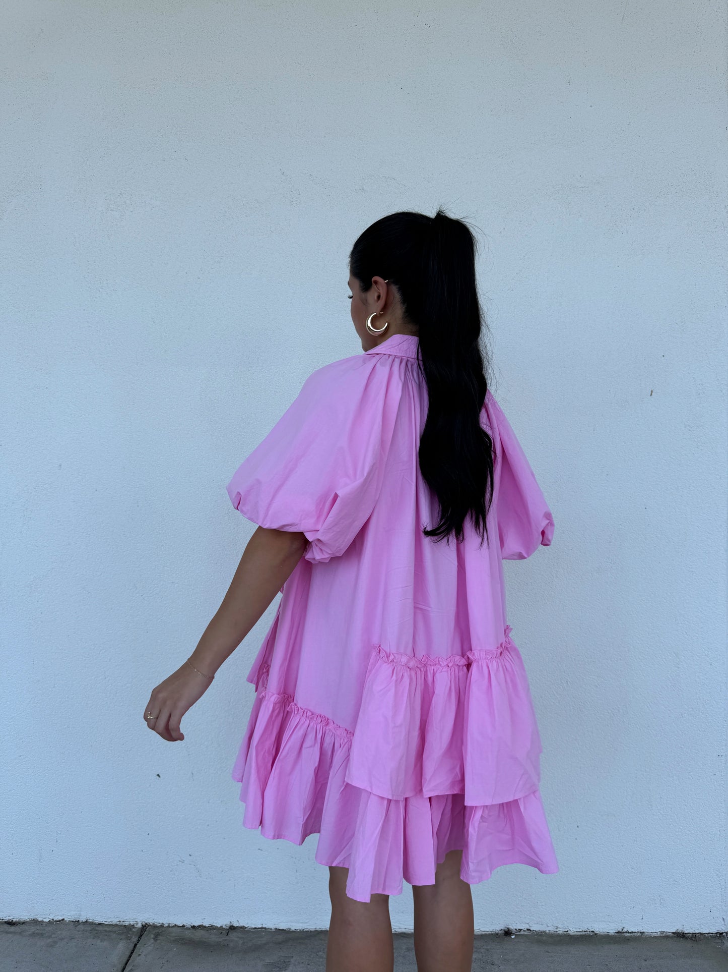 Bubblegum Asymmetrical Ruffle Dress