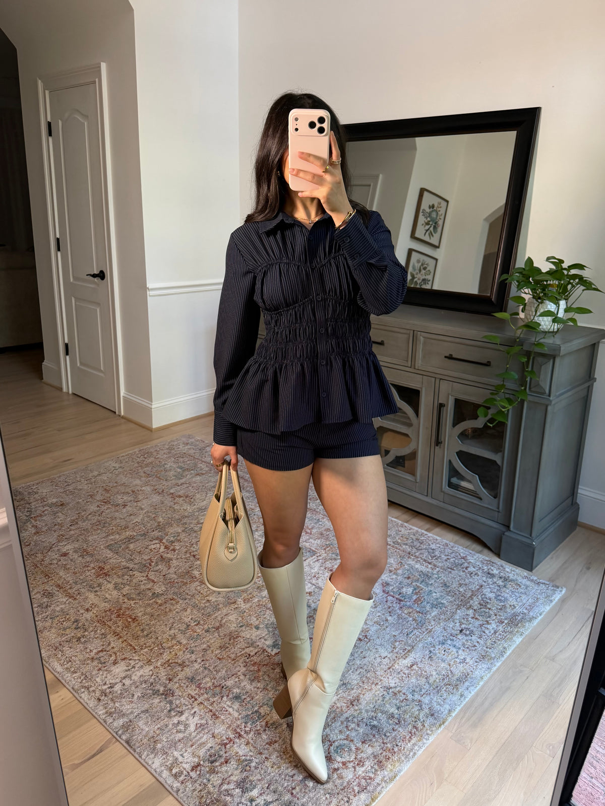 Carla Navy Striped Top & Short Set