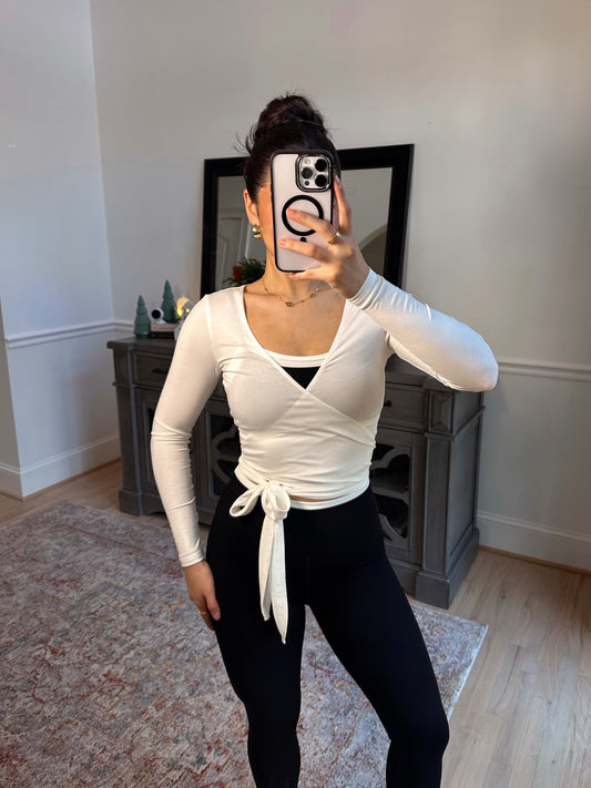White Active Wrap Top