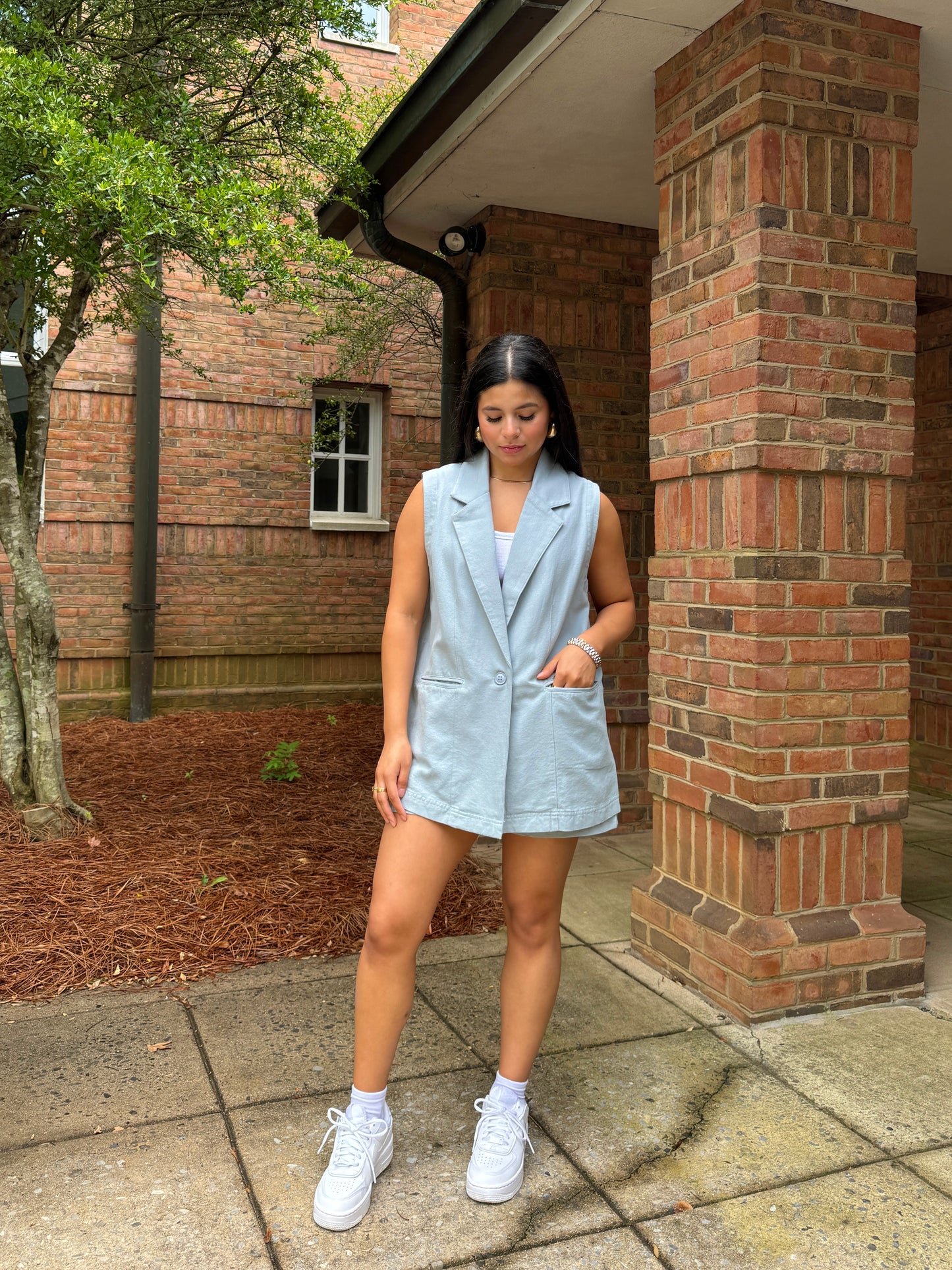 Dusty Blue Vest and Shorts Set