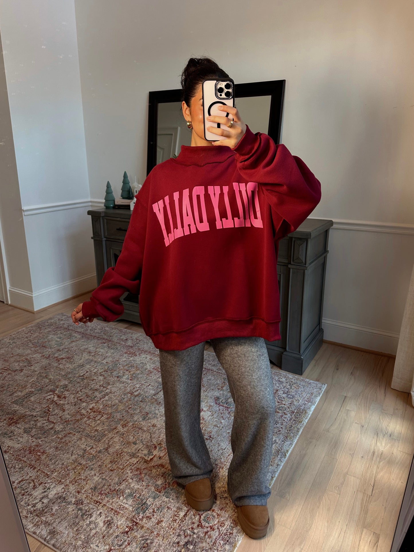 ‘Dilly Dally’ Cherry & Pink Mockneck
