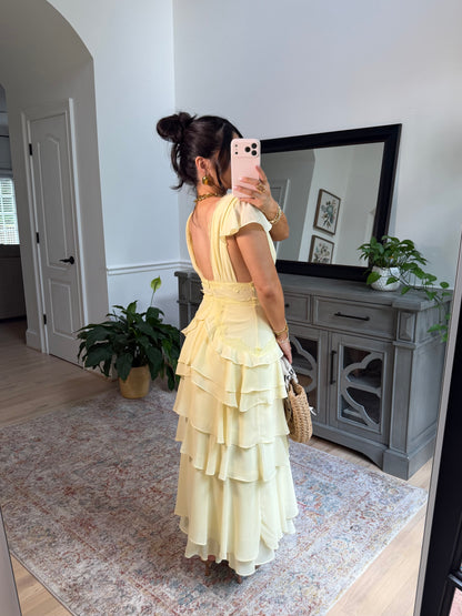 Whimsical Lace Yellow Midi Dress