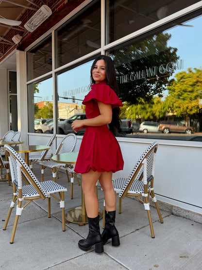 Deep Red Zip Up Bubble Dress