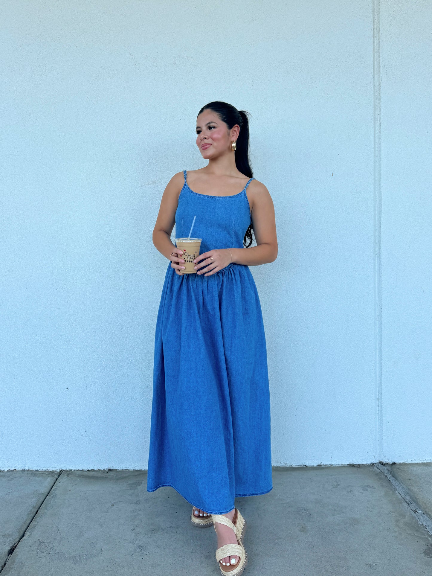 Denim Open Back Maxi Dress