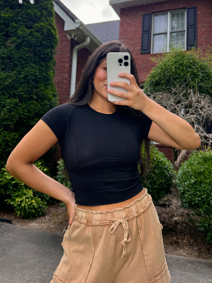 Black Cropped Fitted Tee