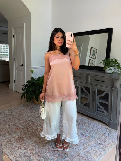 Dusty Rose Lace Satin Top