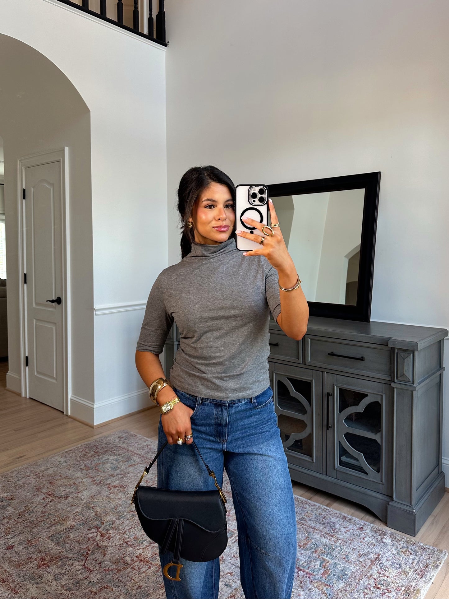 Aurelia Grey Mockneck Top