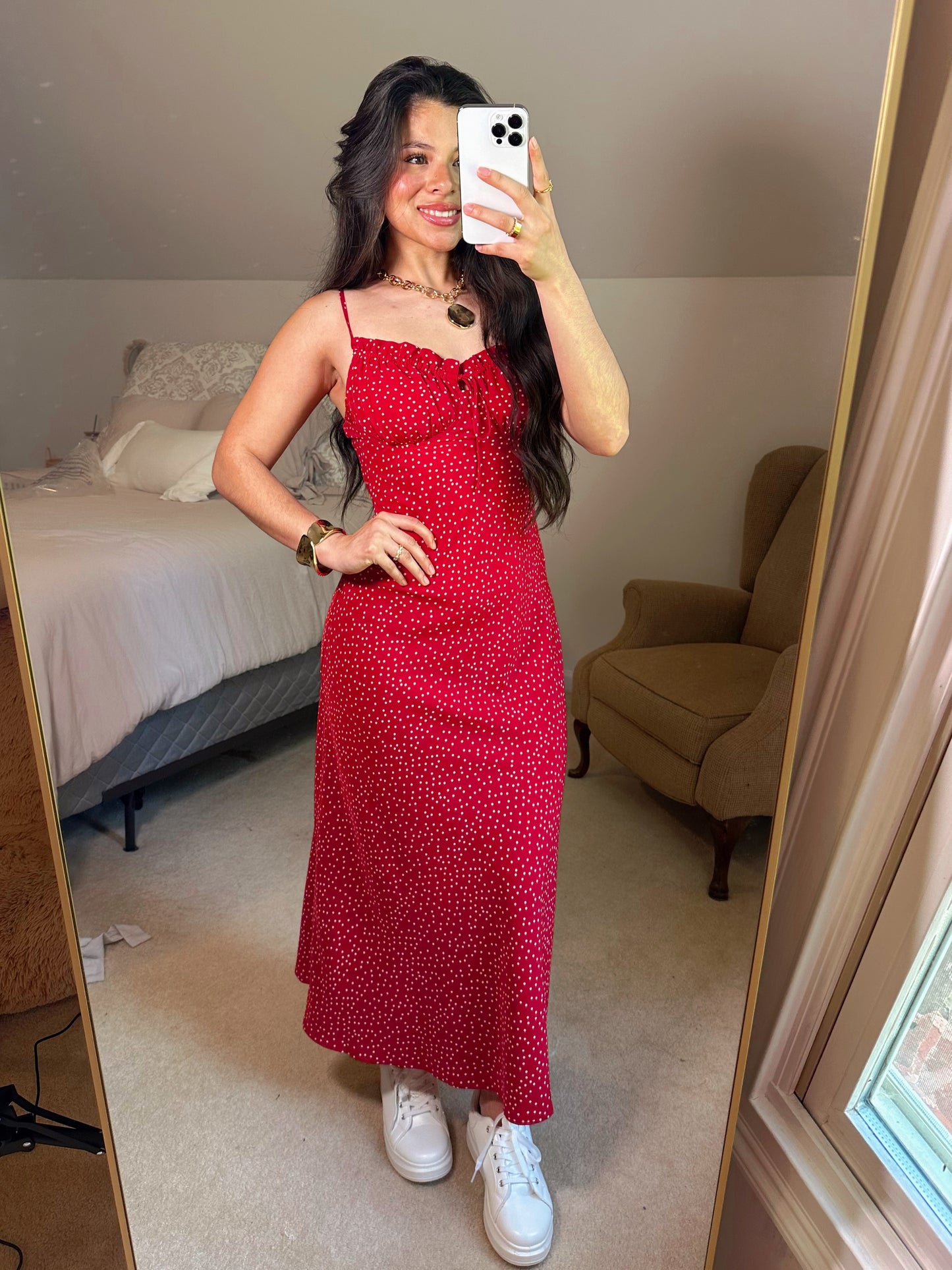 Red Polka Dot Midi Dress