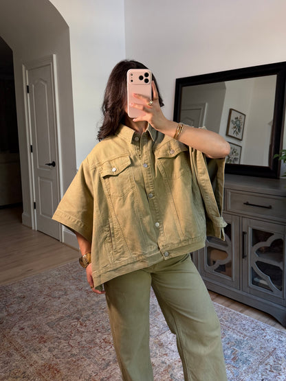 Sutton Olive Denim Poncho Jacket