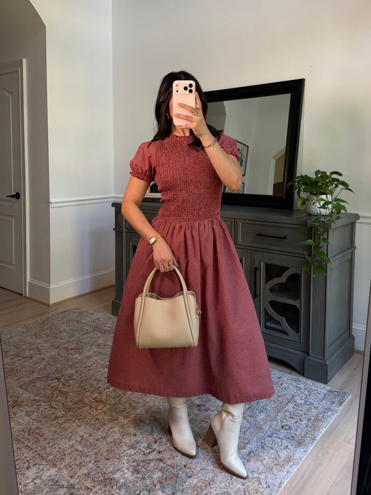 Strawberry Gingham Midi Dress