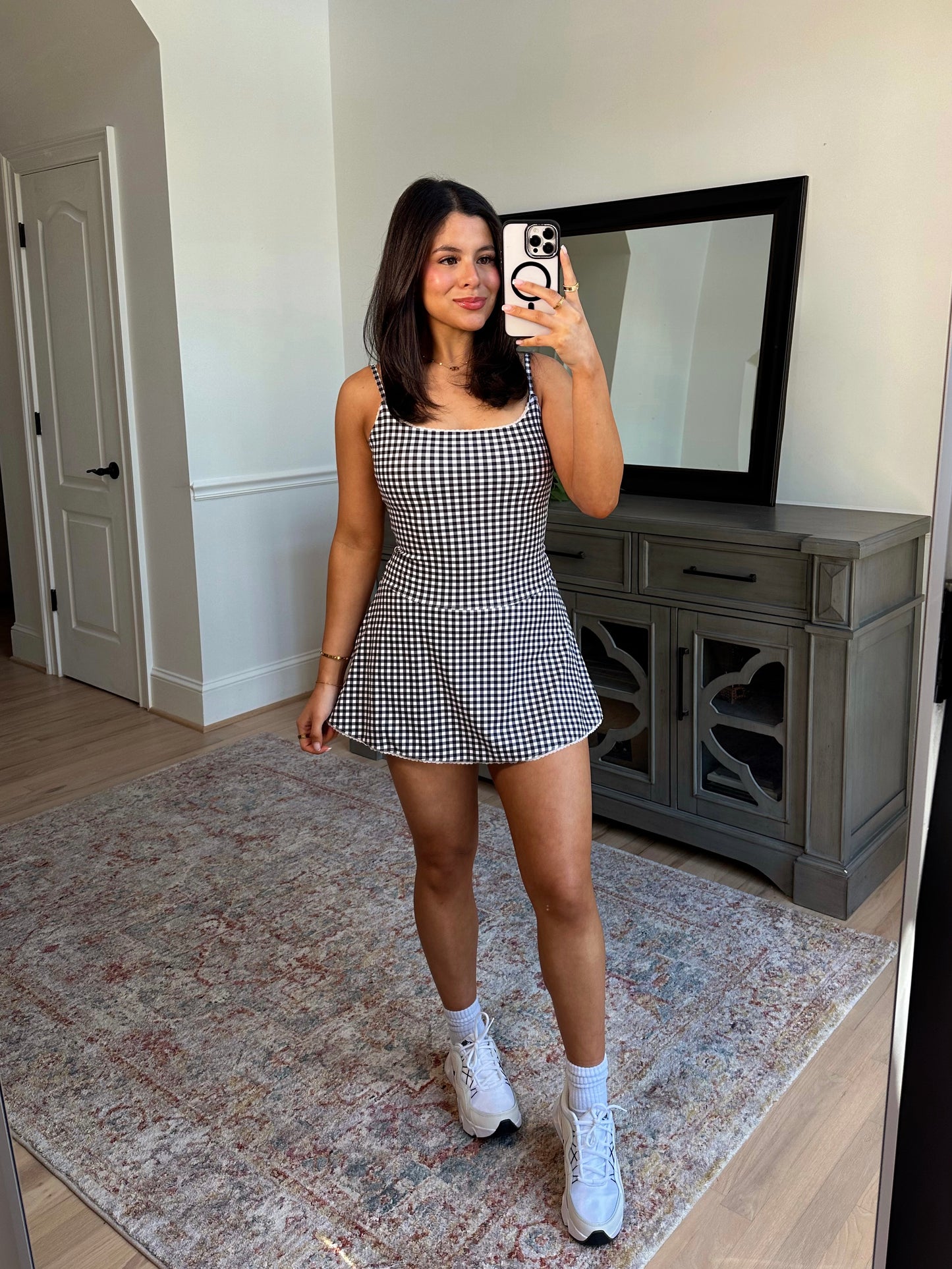 Ditsy Gingham Romper Active Dress