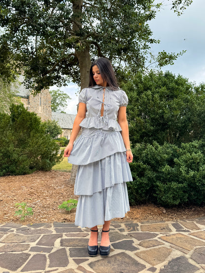 Black & White Striped Open-Front Bow Blouse