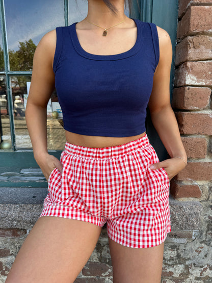 Red Pocket Checkered Boxer Shorts