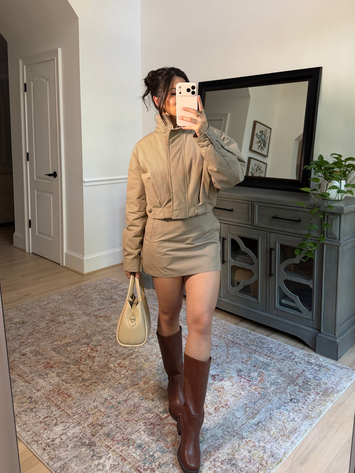 Brooklyn Tan Plaid Puffer Jacket