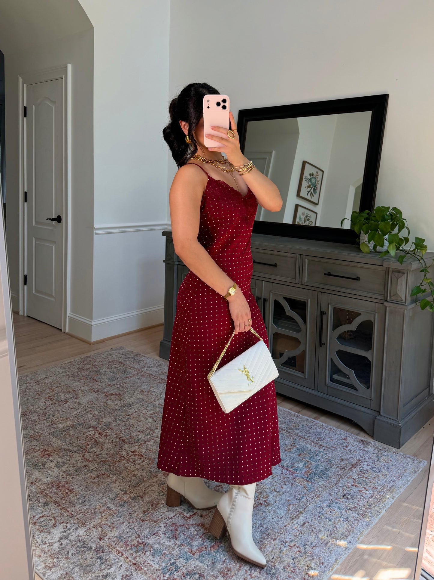Charlotte Burgundy Polka Dot Dress