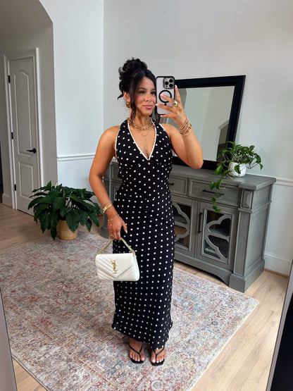 Rosé Hour Polka Dot Halter Dress