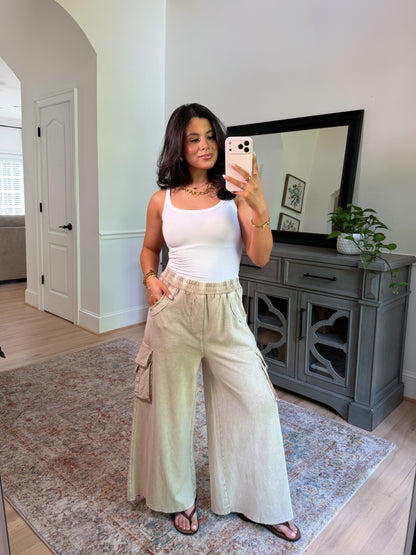 Mushroom Cargo Cropped Wide Leg Pants