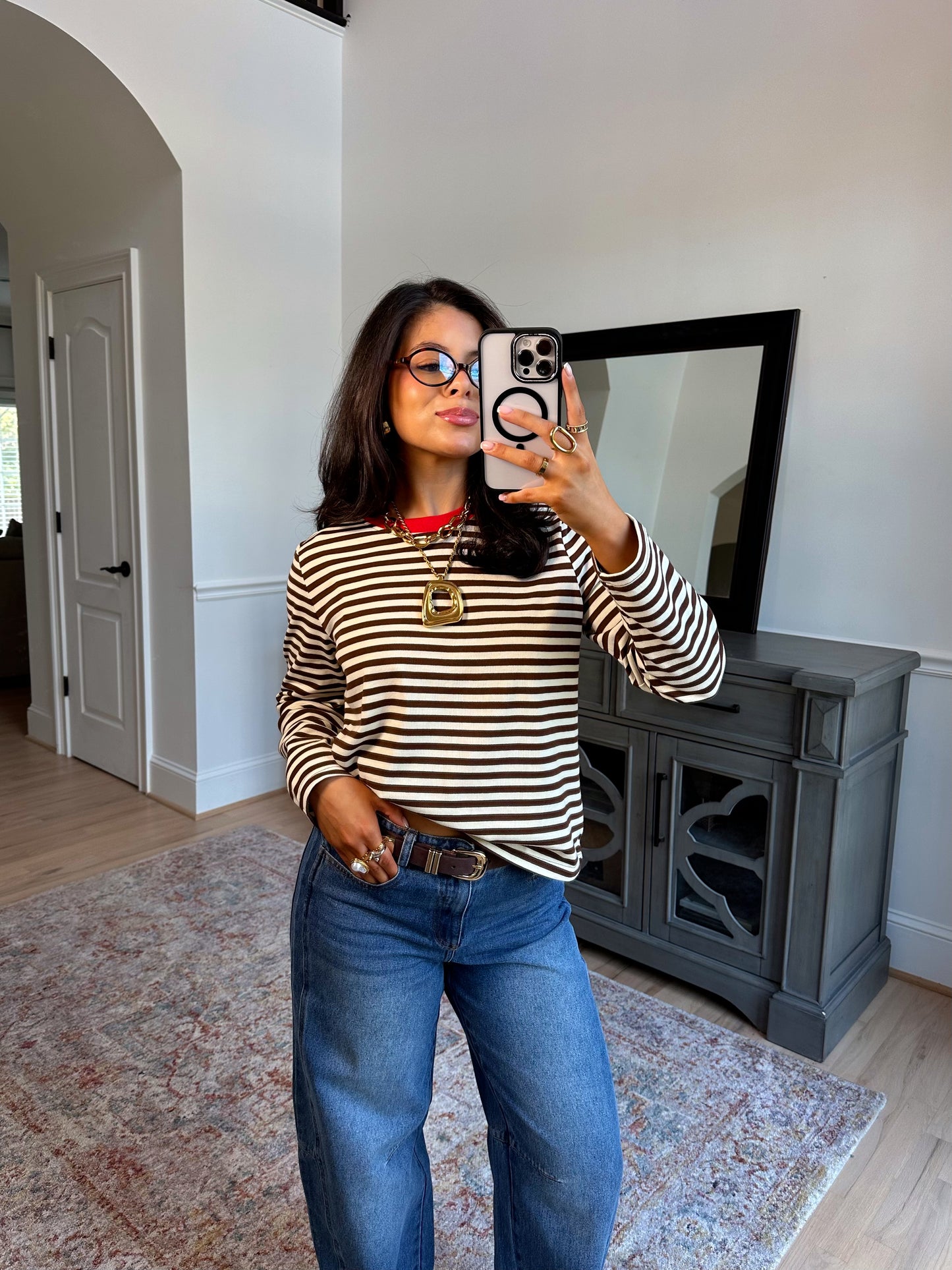 Sienna Brown-Red Striped Tee