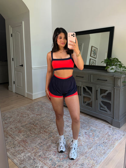 Navy/Red Layered Running Shorts