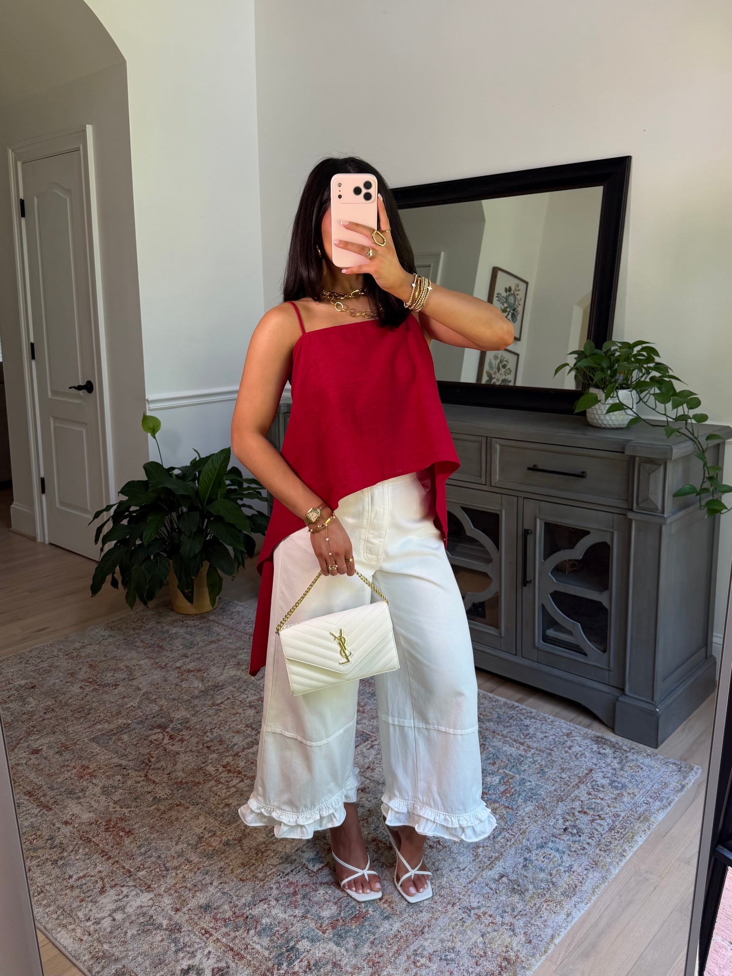 Scarlett Red Linen Open Back Top