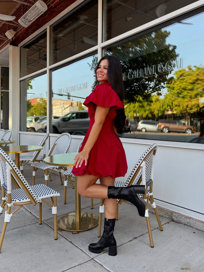 Deep Red Zip Up Bubble Dress