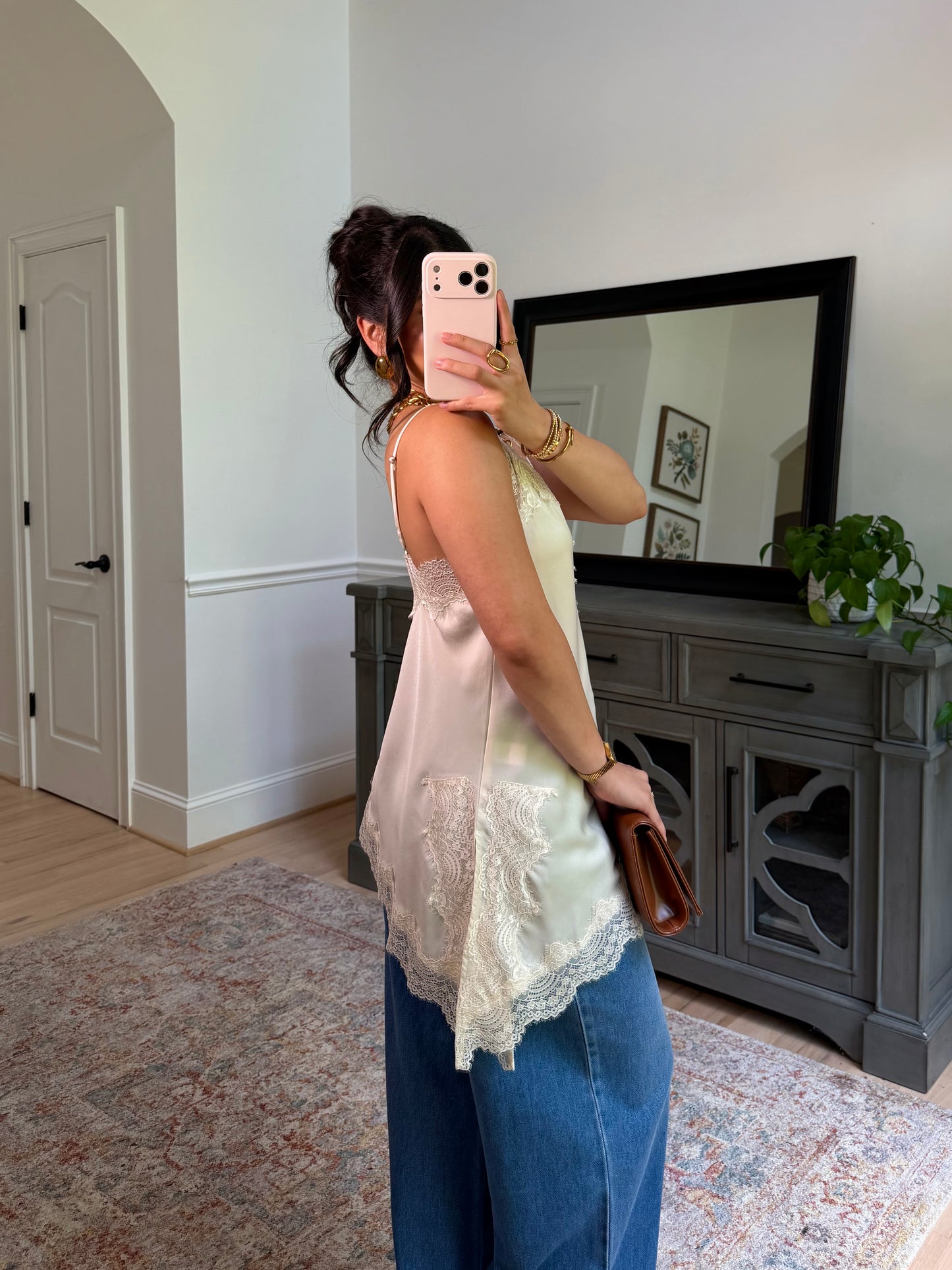 Sienna Cream Satin Lace Top