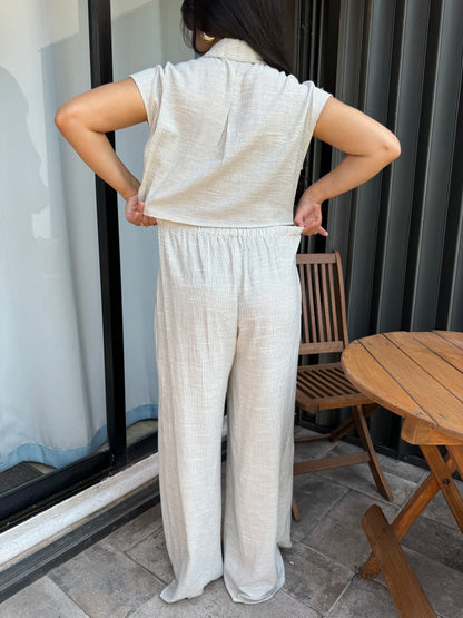 Linen Pinstripe Pleated Jumpsuit