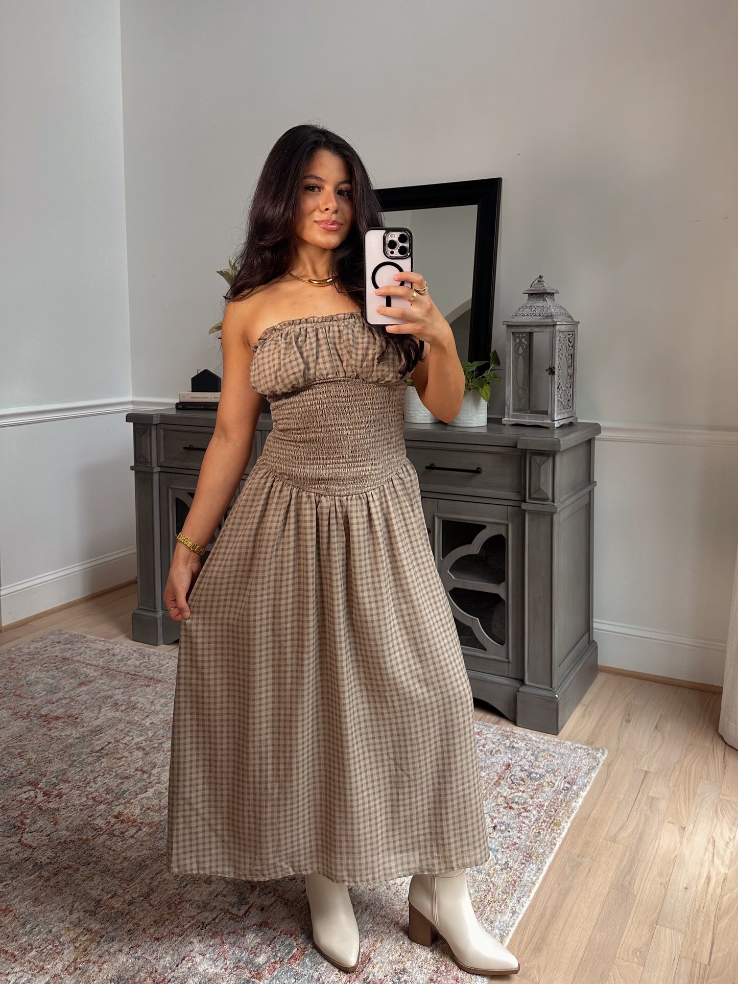 Hazel Gingham Midi Tube Dress