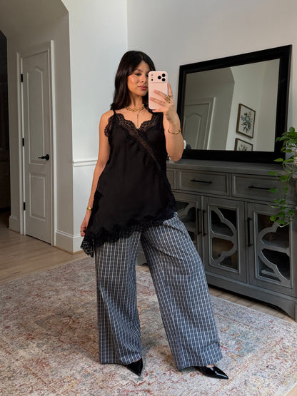 Sienna Black Satin Lace Top