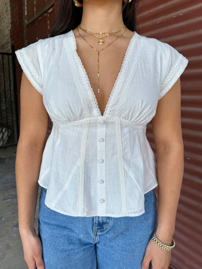 White Lace Detail Top