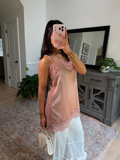 Dusty Rose Lace Satin Top