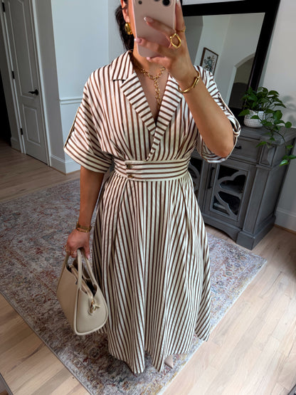 Espresso Date Striped Midi Dress