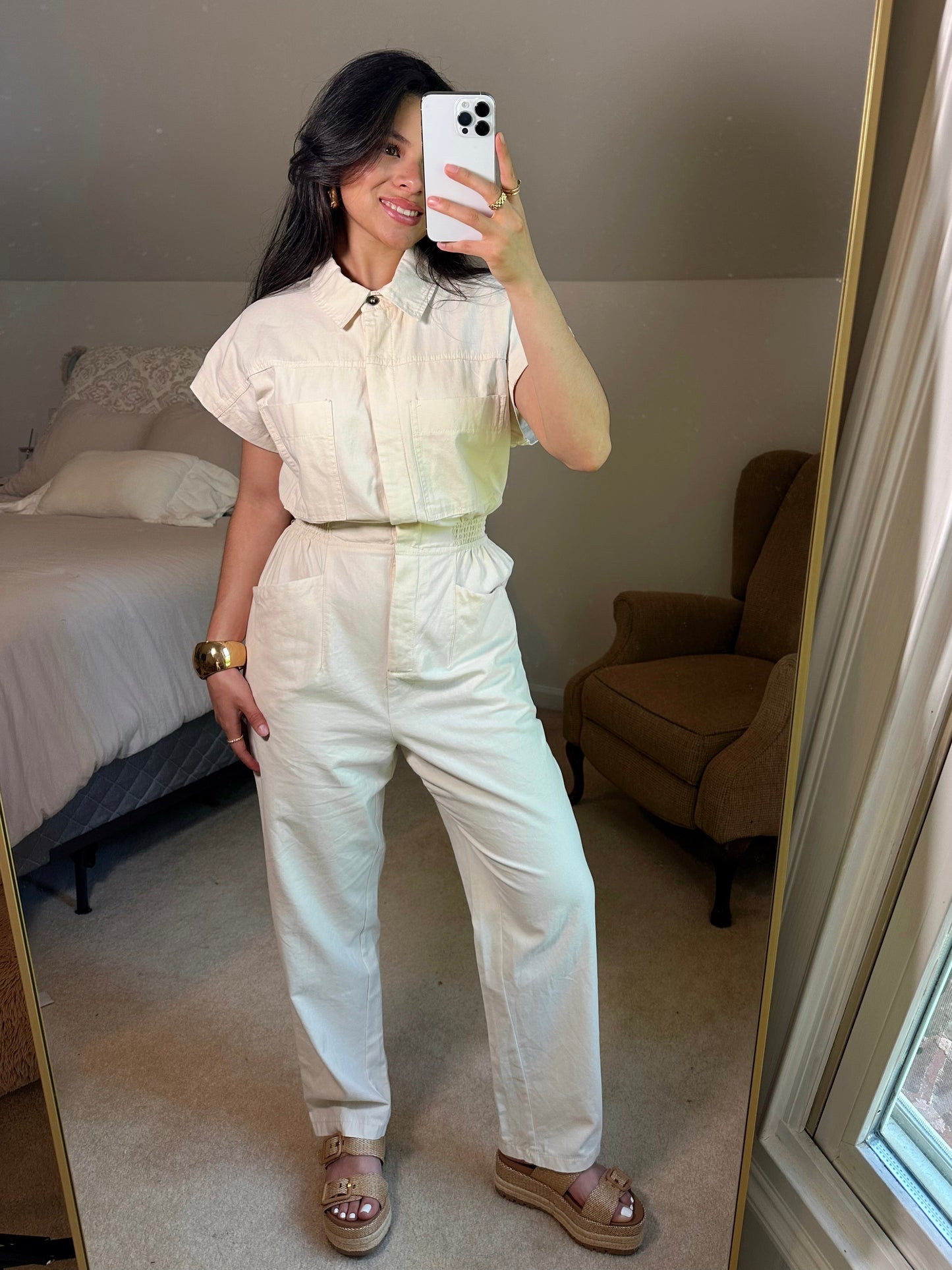 Chic Cream Button Up Jumpsuit