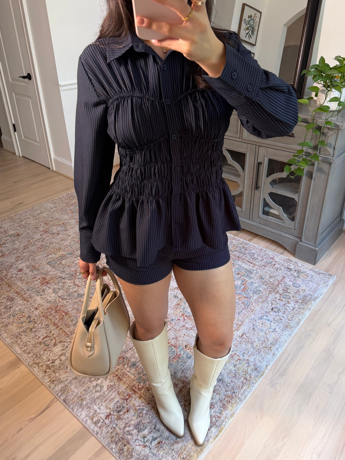 Carla Navy Striped Top & Short Set