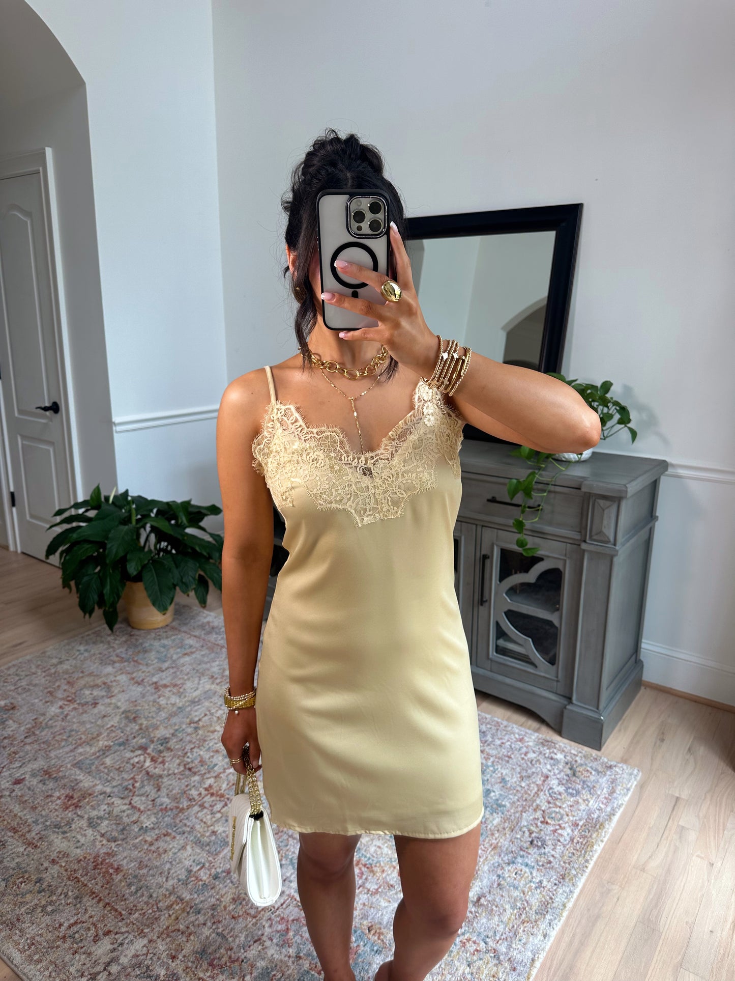 Golden Hour Satin Lace Mini Dress