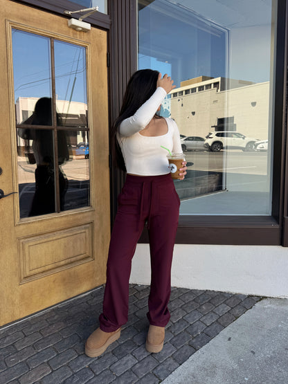 Beige Ribbed Long Sleeve Top