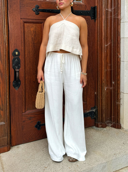 White Flowy Linen Pants